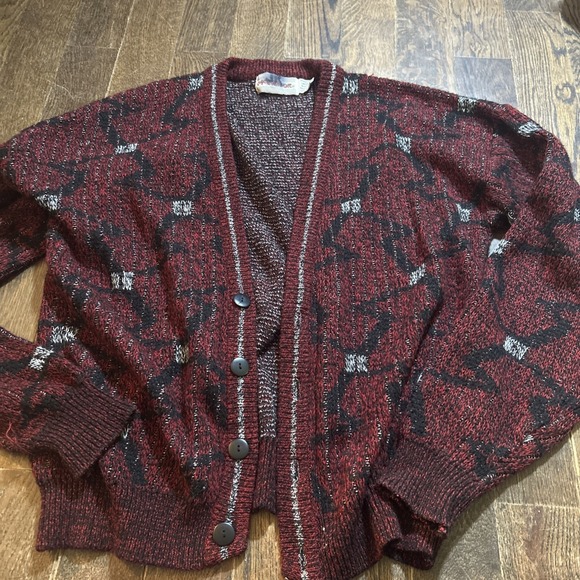 VTG 80s 90s McGregor Black Red Grandpa  Adult Large Cardigan Sweater Acrylic - Picture 1 of 5